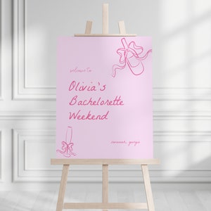 She&#39;s Tying the Knot Bachelorette Welcome Sign Template For Pink Bottle with Bow Bachelorette Poster | ROSEANNE Collection