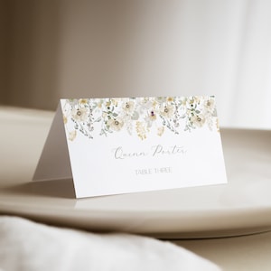 Boho Floral Place Card Template for Sage Green Wildflower Bridal Shower Name Card or Buffet Card | ALTHEDA Collection