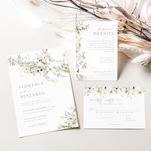 Summer Wildflower Wedding Invitation Suite Template with Printable 5x7 Invite, RSVP Card & Details Card | FLORYN Collection