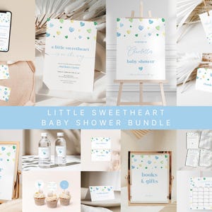 Blue Little Sweetheart Baby Shower Invitation Bundle Template : Invite, Signs, Games, Card, Favor Tags, Labels Templates | CARYS Collection