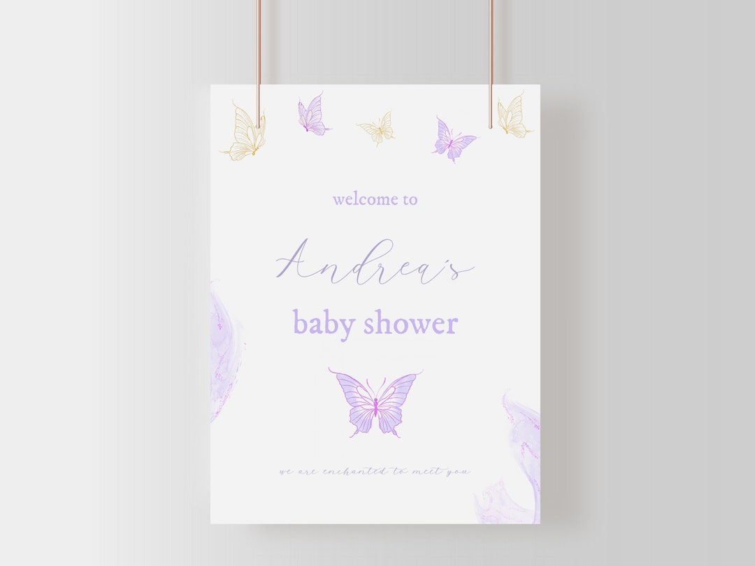 Enchanted Purple Butterfly Baby Shower Sign Template BINDI