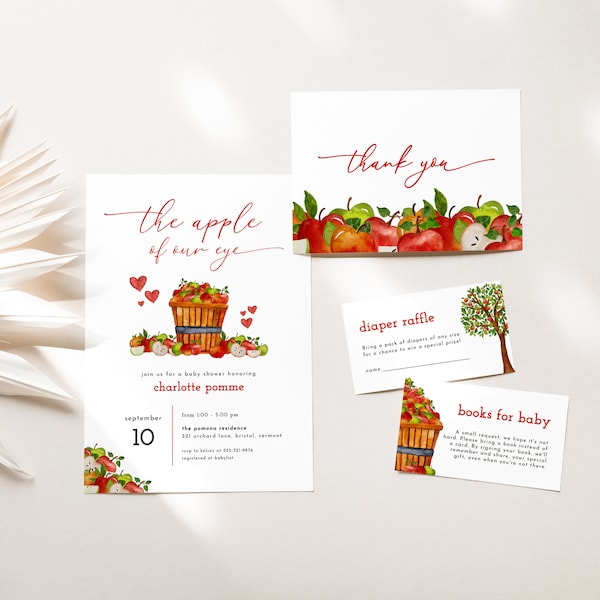 Apple of My Eye Fall Apple Baby Shower Invitation Bundle Template | POMONA Collection