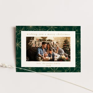Green & Gold Christmas Photo Card Template for Elegant Gold Pattern Picture Holiday Card Template | HARMONIA Collection