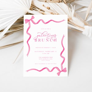 Pink Bow Galentine's Day Brunch Invitation Template for Girls Valentines Party Invite | MILADA Collection