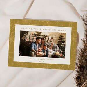 Gold & Gold Christmas Photo Card Template for Elegant Gold Pattern Picture Holiday Card Template | HARMONIA Collection