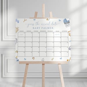 It's a Boy Baby Shower Guess the Due Date Calendar Game Sign Template for Blue Clothes Nursery Boy Baby Shower Arrival | BONHAM Collection