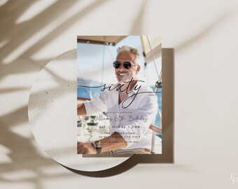60th Birthday Invitation Template with Photo for Man or Woman Modern Sixty Minimalist Sixtieth Birthday Invite Editable | ELLIS Collection
