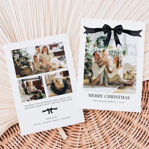 Black Coquette Bow Photo Christmas Card Template for Two-Sided Black Bow Family Photo Christmas Card | CORBIN Collection