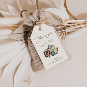 Classic Winnie the Pooh Baby Shower Favor Tag Template | MELINA Collection