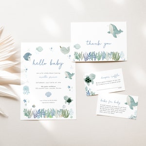Boy Ocean Under the Sea Baby Shower Invitation Bundle Template for Ocean Baby Shower | UMIKO Collection