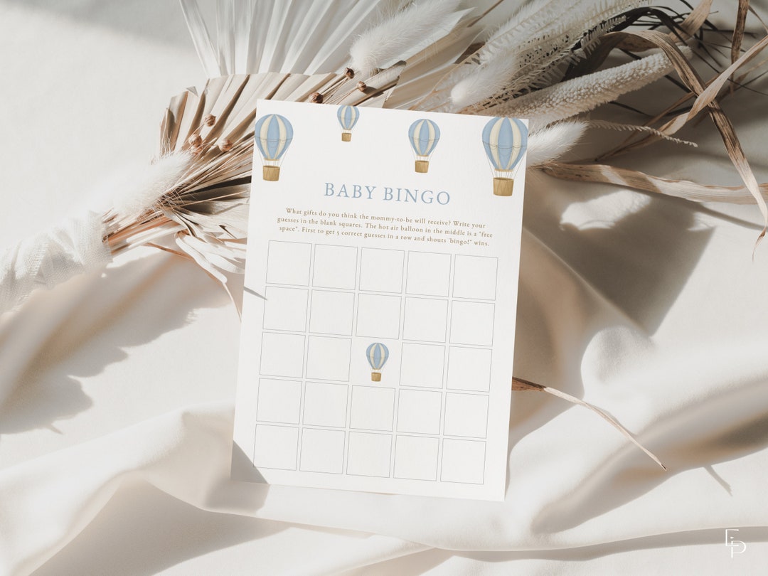 Blue Hot Air Balloon Baby Bingo Baby Shower Game Template | CAELUS ...