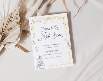 Whimsical New Years Eve Party Invitation Template for Hand Drawn Cheers New Year Cocktail Party Invite | DAGNY Collection