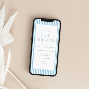 Boy Baby Shower Digital Invite Template for Classic Hand Drawn Blue Stripes Blue Baby Shower Text Message Invitation | EDMOND Collection
