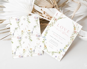 Pastel Wildflower Love is in Bloom Bridal Shower Invitation Template Whimsical Floral Bridal Shower Invite Download | JACINTA Collection