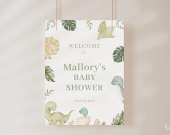 Dinosaur Baby Shower Welcome Sign Template for Green Baby Boy Dino Boy Baby Shower | JAREK Collection