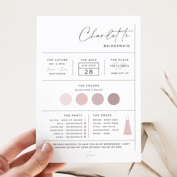 Bridesmaid Info Card Template | MORGAN Collection