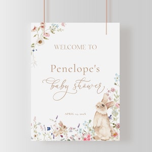 Bunny Baby Shower Welcome Sign Template for Easter Spring Baby Shower Poster | AWLAGH Collection