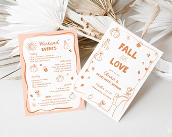 Fall Bachelorette Itinerary Invite Template for Autumn Pumpkin Fall in Love Bachelorette Weekend Invitation Editable | ASTER Collection