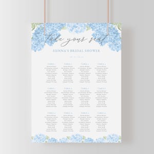 Blue Hydrangea Bridal Shower Seating Chart Sign Template for Blue Grandmillenial Take a Seat Poster | NILAM Collection