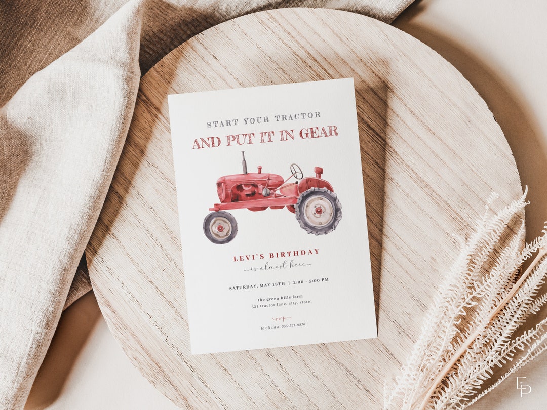 Tractor Birthday Invitation Template for Editable Farm Boy Red Tractor ...