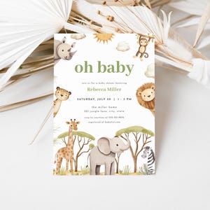 Safari Baby Shower Invitation Template for Oh Baby Gender Neutral Safari Jungle Animals Baby Shower Invite | JABARI Collection