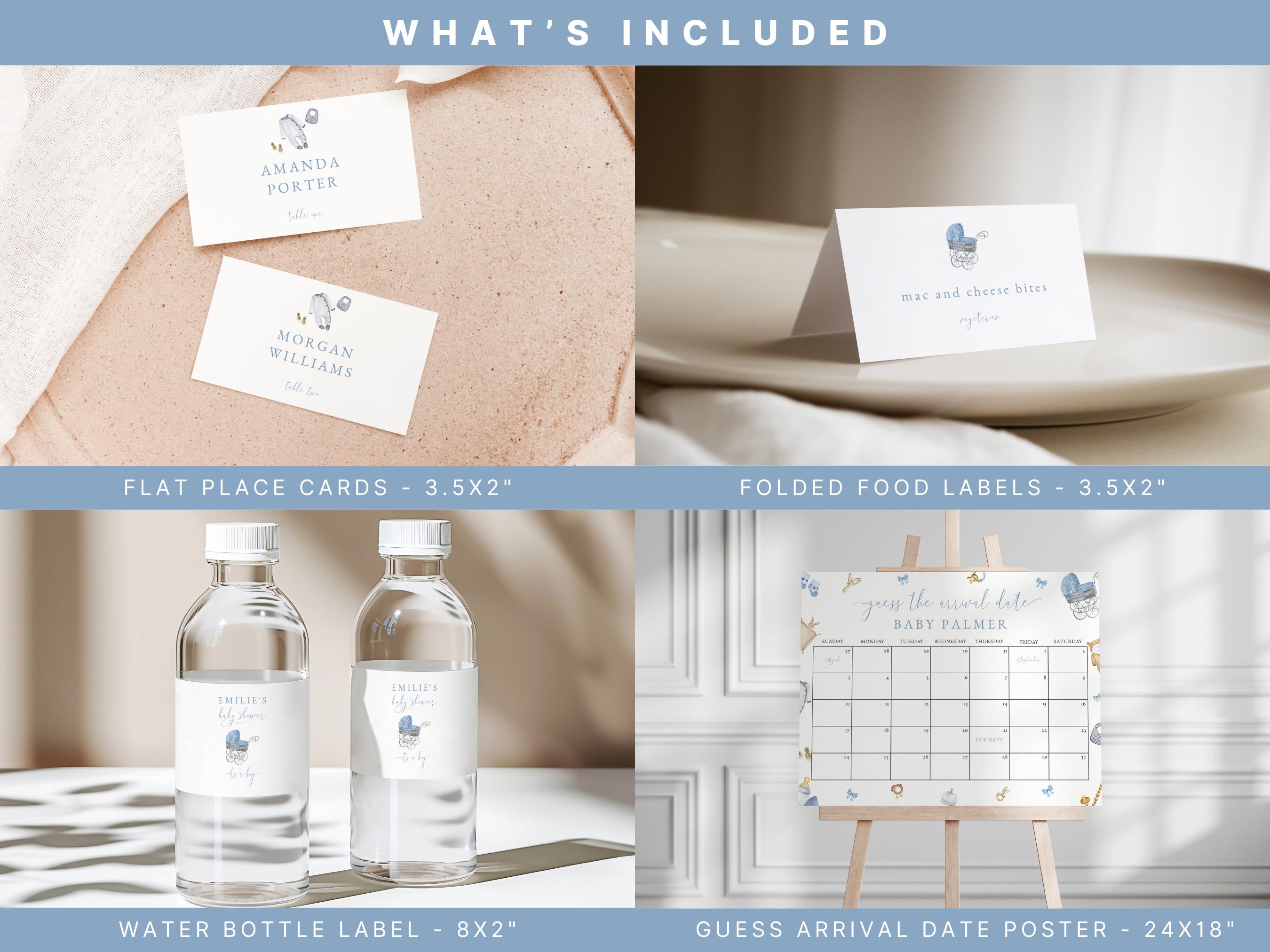 Blue It's a Boy Baby Shower Invitation Bundle Template Editable Classic ...