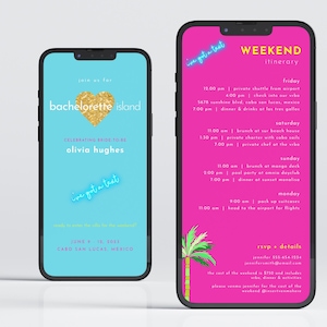 Bachelorette Island Digital Bachelorette Weekend Itinerary & Invite Template for Bachelorette Island Bach Weekend Evite | ESHA Collection