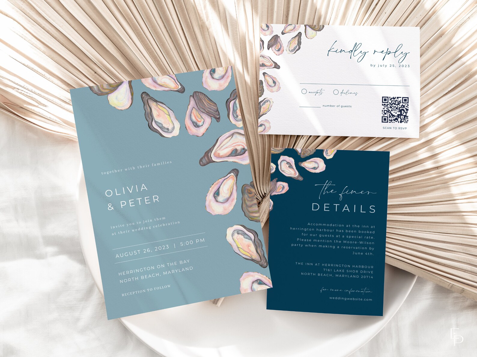 Modern Oyster Wedding Invitation Suite Template With Printable 5x7 ...