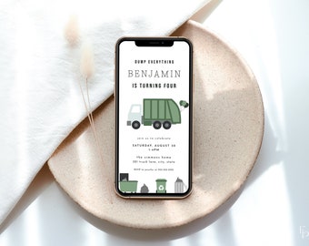 Garbage Truck Birthday Digital Invite Template for Green Dump Everything Birthday Phone Text Message Evite | WALLACE Collection