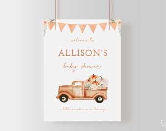 Fall Little Pumpkin Baby Shower Welcome Sign Template for Pumpkin Baby Shower Poster | ALUMA Collection