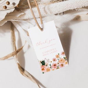 Colorful Floral Bridal Shower Favor Tag Template for Pink and Peach Floral Shower Favor Tags | ABRIANA Collection