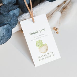 Dinosaur Baby Shower Favor Tag Template for Green Baby Boy Dino Baby Shower Favor Tags | JAREK Collection