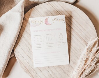 Pink Girl We are Over the Moom Baby Predictions and Advice Baby Shower Game Template | AMARIS Collection