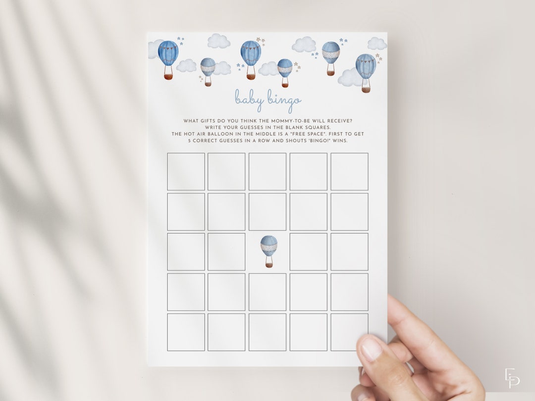 Blue Hot Air Balloon Baby Bingo Baby Shower Game Template | NEVEN ...