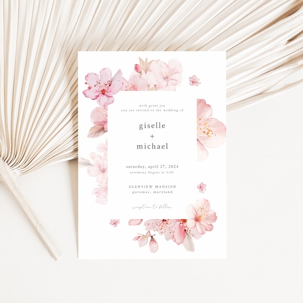 Spring Cherry Blossom Wedding Invitation Template | SAKURA Collection