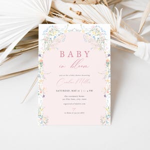 Baby in Bloom Baby Shower Invitation Template for Floral Girl Pink Baby in Bloom Baby Shower Invite | FLORETTA Collection