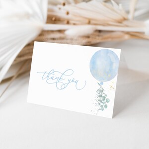 Blue Balloon Baby Shower Thank You Card Template for Oh Boy Baby Shower | ILMARI Collection