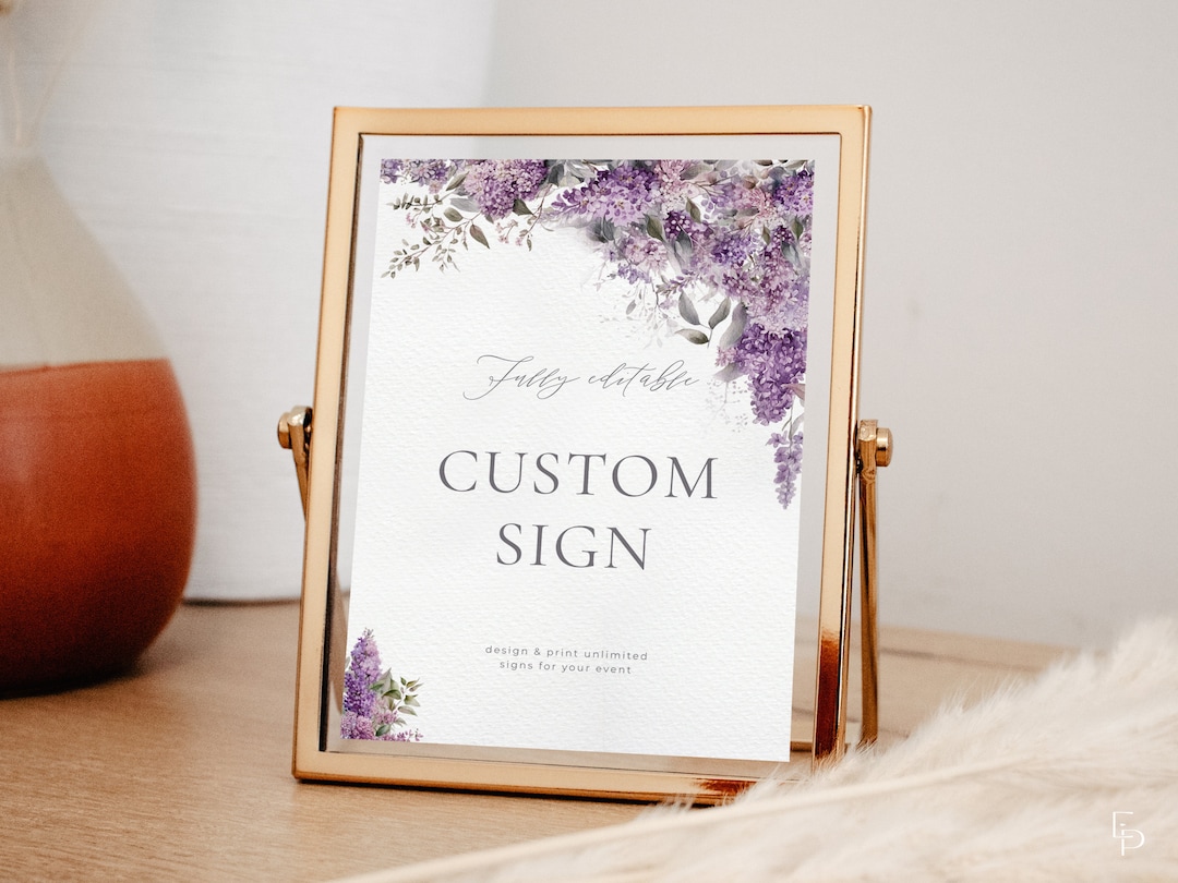 Lilac Bridal Shower Custom Sign Template in 5x7 and 8x10 for Purple ...