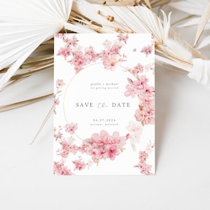 Cherry Blossom Save the Date Template with Photo for Weddings | SAKURA Collection