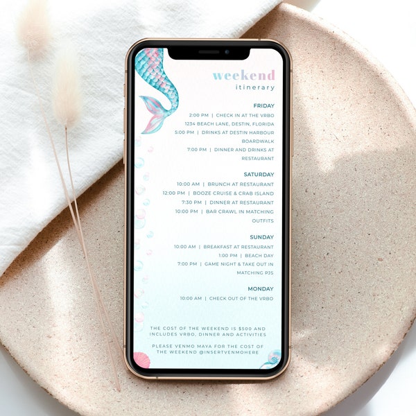 Last Splash Mermaid Bachelorette Itinerary Digital Template with Weekend Events | NERIDA Collection