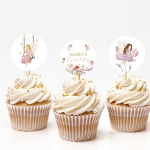 Fairy First Birthday Cupcake Topper Template for Whimiscal Fairy Girl 1st Birthday Party Cupcake Toppers | FAYE Collection