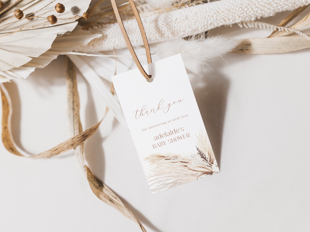 Neutral Pampas Grass Boho Baby Shower Favor Tag Template | CATRINE ...