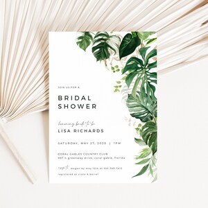 Monstera Tropical Bridal Shower Invitation Template | CALYPSO Collection