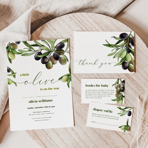 Modern Olive Baby Shower Invitation Bundle Template | OLEA Collection