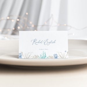 Beach Place Card Template for Ocean Bridal Shower Name Card or Buffet Card | GINEVRA Collection