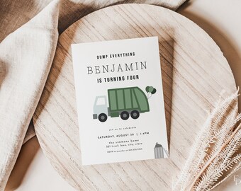 Garbage Truck Birthday Invitation Template for Green Dump Everything Birthday Invite | WALLACE Collection