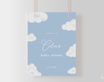 Oh Baby Modern Blue Cloud Baby Shower Welcome Sign Template | ANAN Collection