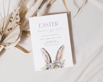 Pastel Easter Brunch Invitation Template for Purple Easter Bunny & Flower Easter Egg Hunt Invite | ATTWELL Collection