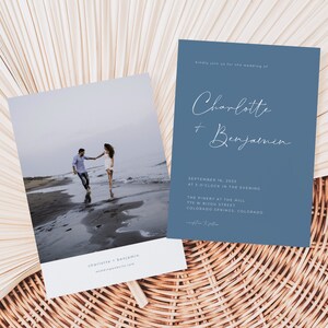 Modern Slate Blue Wedding Invitation Template with Photo | MAYA Collection