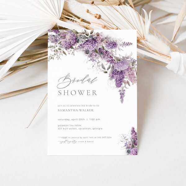 Lilac Bridal Shower Invitation Template for Purple Floral Bridal Shower Invite | SUREN Collection